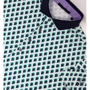 Greyson Golf Polo Shirt Mens Medium Blue Green Peacock Feathers Performance Logo